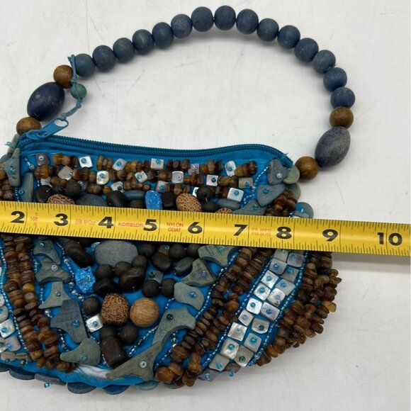 Cebu Signature Collection Beaded Art Statement Purse Handbag Blue Evening Party - Picture 6 of 7